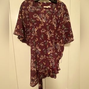 Loft Wrap Blouse, Dark Purple with Floral Design Size 26